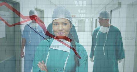 Confident Female Surgeon Analyzing Global Medical Trends