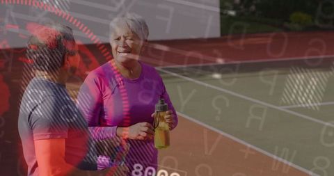 Senior Pair Chatting on Tennis Court, Lifestyle Fitness