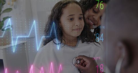 Pediatric healthcare concept with digital data overlay