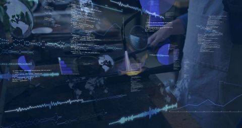 Jewelry artisan heating metal with torch amid augmented reality overlays and data visualizations