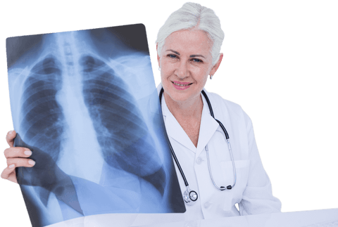 Female doctor reviewing transparent medical x-ray