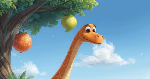 Animated Reptile Happy Beneath Fruit-Filled Tree