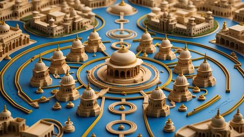 Futuristic architectural model with symmetrical domed structures