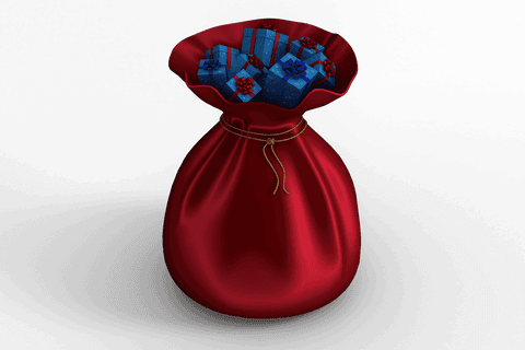 Transparent Red Santa Sack Packed with Colorful Christmas Gifts