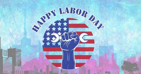 Happy usa labor day celebration with cityscape background