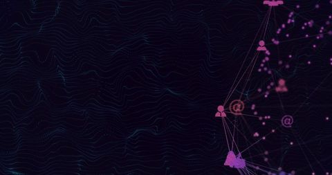 Connecting Neon Avatar Network Right Edge With Abstract Digital Topology and Copy Space