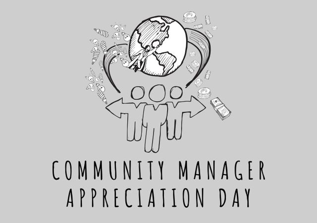 Composition of community manager appreciation day text over icons on grey backgorund - Download Free Stock Photos Pikwizard.com