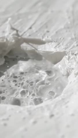 Macro Vertical Video of Spatula Sculpting Glossy White Paste with Ripples and Bubbles