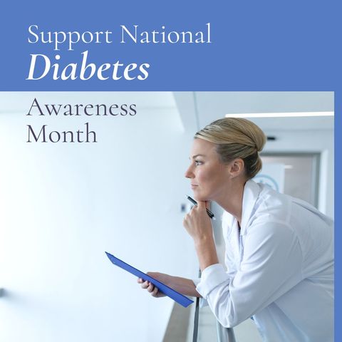National Diabetes Awareness with Thoughtful Female Doctor Holding Clipboard - Download Free Stock Templates Pikwizard.com