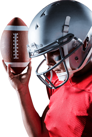 Transparent american football player with ball isolated on white