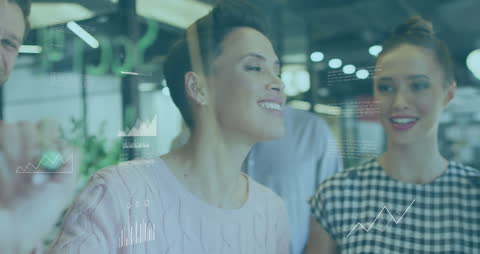 Business Team Analyzing Digital Trends on Screen Surface