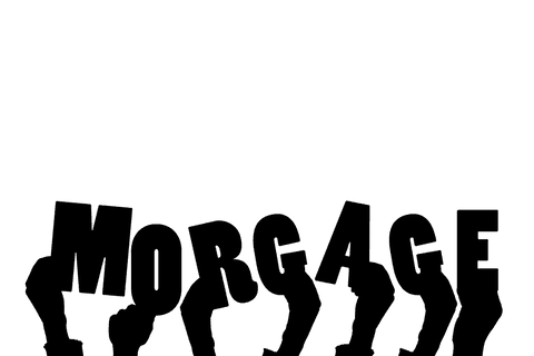 Transparent illustration of hands holding mortgage text for finance concept