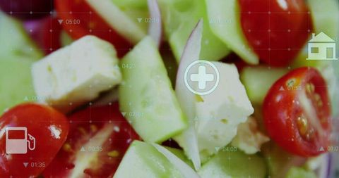 Healthy Vegetable Salad with Nutrition Various Icons Overlay