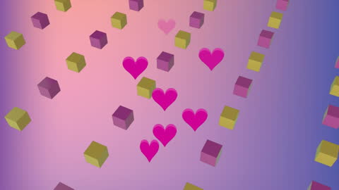 Bright Hearts Floating Above 3D Shapes on Gradient Background