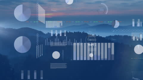 Digital Data Visualization Overlay on Scenic Landscape
