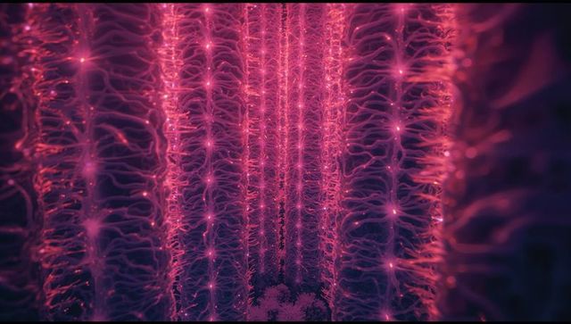 Abstract digital neural network with glowing connections