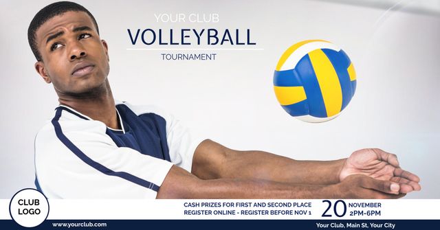 Male Volleyball Player Preparing for Action with Focused Expression - Download Free Stock Templates Pikwizard.com