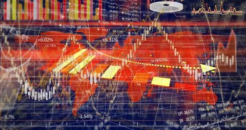 Global financial market analysis with digital charts and data