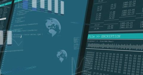 Displaying encryption progress and hex dump on cybersecurity dashboard with analytics