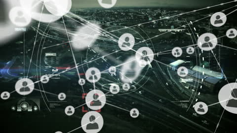 Digital Network Connections Overlay on Urban Traffic