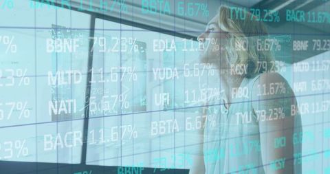Businesswoman Analyzing Financial Projections on Transparent Screen - Download Free Stock Images Pikwizard.com