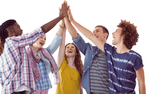 Diverse College Students Celebrating Success with Transparent Background