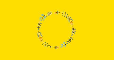 Floral wreath in hypnotic motion with bright yellow backdrop