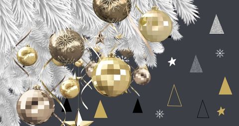 Elegant Christmas Baubles on White Foliage Background