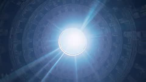 Sunlight Beaming Through Circular Skylight Inside Tower Shaft, Dramatic Radial Light Rays