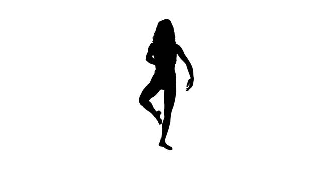 Silhouette of person in yoga tree pose with one foot lifted, conveying balance and mindfulness. Suitable for projects related to fitness, meditation, holistic wellness, and mental health. Ideal for websites, posters, and articles focusing on yoga, exercise routines, and healthy lifestyle tips.