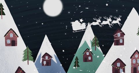 Santa's Sleigh Under Moonlit Christmas Sky