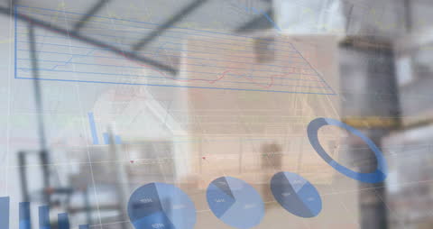 Animated Financial Data Overlay on Warehouse Scene