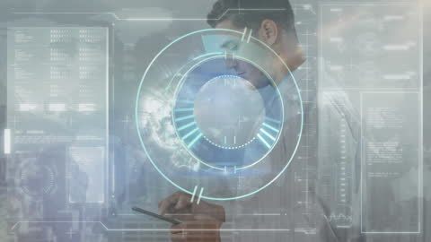 Doctor Interacting with Digital Interface and Global Data