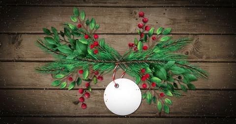 Festive Christmas Gift Tag with Greenery on Rustic Wood - Download Free Stock Images Pikwizard.com