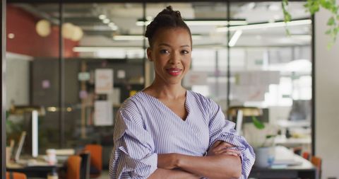 Confident African American Businesswoman Posing in Modern Office