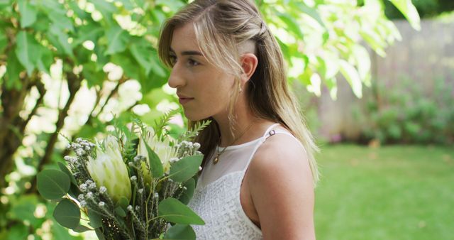 Young Woman Holding Bouquet Garden - Download Free Stock Images Pikwizard.com