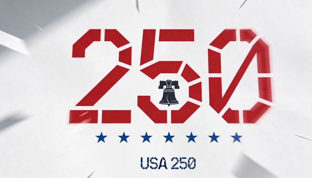 Usa 250 liberty bell stencil typography with seven stars and torn paper collage