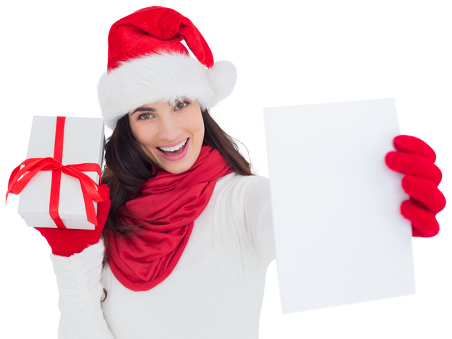 Woman Holding Christmas Gift And White Sheet, Transparent Background - Download Free Stock Videos Pikwizard.com