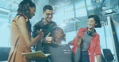 Diverse Team Brainstorming Ideas in a Modern Office Environment