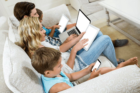 Family Bonding Through Technology Usage on Transparent Sofa - Download Free Stock Videos Pikwizard.com