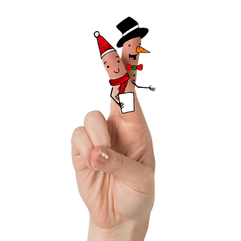 Cheerful Fingers as Santa and Snowman on Transparent Background