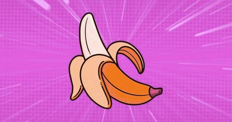 Stylized cartoon banana within lively pop art background