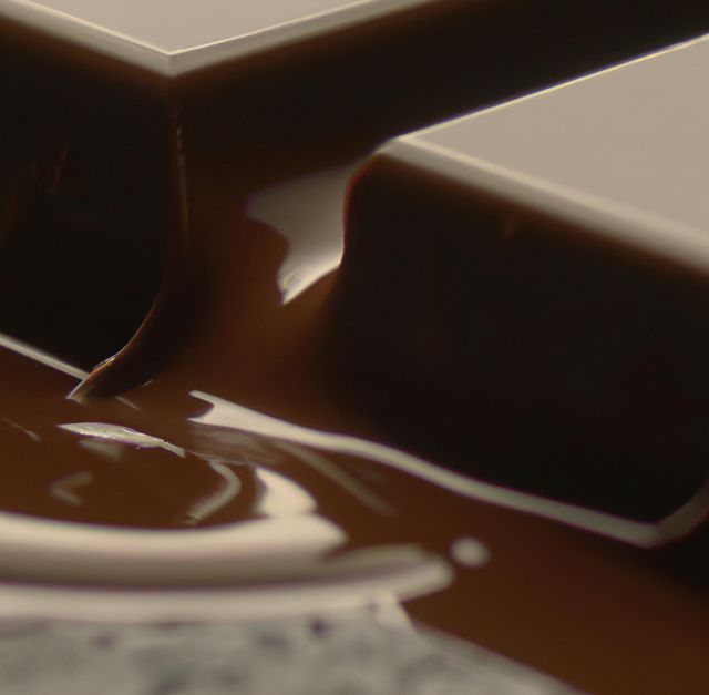 This detailed and visually appealing close-up captures molten chocolate flowing from a mold, highlighting its smooth and rich texture. Perfect for use in advertisements, packaging, and promotions for desserts, chocolates, or any confectionery products. Also ideal for food blogs and culinary websites focusing on gourmet treats and indulgent recipes.