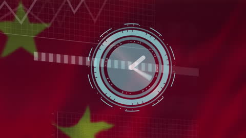 Digital Interface with Data Processing on Chinese Flag Background