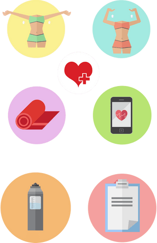 Transparent vector montage of fitness symbols for healthy lifestyle