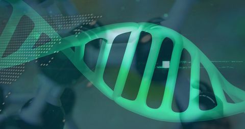 Futuristic DNA Strand with Data Processing Visuals