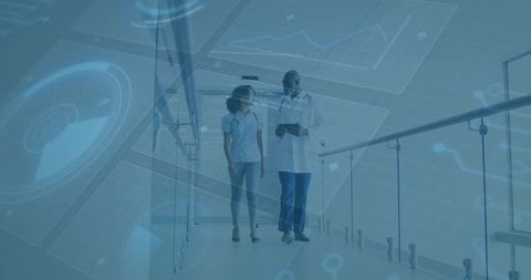 Healthcare Professionals Discussing Data in Modern Hospital