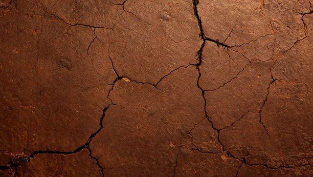 Cracked rusty clay soil revealing deep fissures and textured parched ground surface