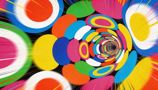 Vibrant concentric ring tunnel creating dizzying circular motion with multicolor ovals