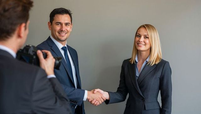 Business Professionals Shaking Hands Captured by Camera